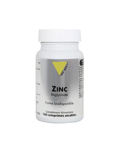 Zinc bisglycinate – 100 comprimés sécables – VIT'ALL+
