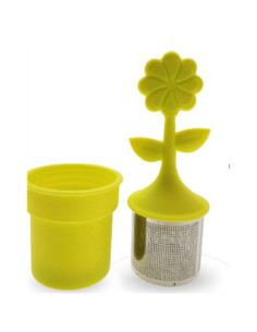 Infusette fleur silicone - Inox - D : 3,7 cm - H : 3,7 cm