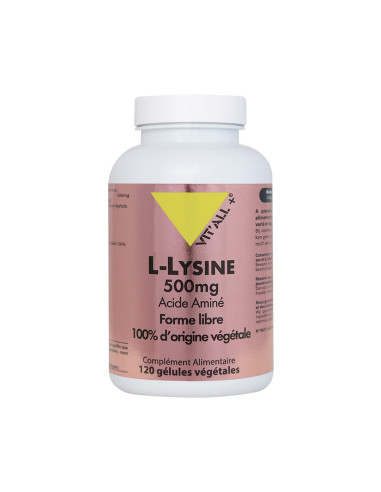 L-lysine 500 mg – 120 gélules végétales – VIT'ALL+