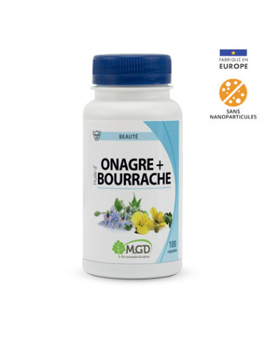 Onagre + bourrache (huiles + vitamine E) – 100 capsules – MGD