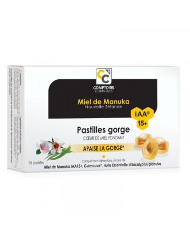 PASTILLES GORGE COEUR FONDANT MIEL DE MANUKA IAA15+ - 52.8 g - COMPTOIRS & COMPAGNIES - ARRET