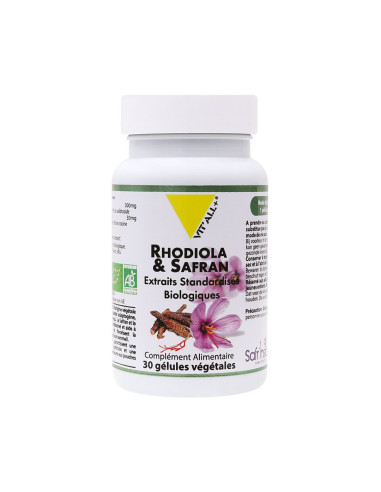 Rhodiola et safran bio extraits standardisés – 30 gélules végétales – VIT'ALL+