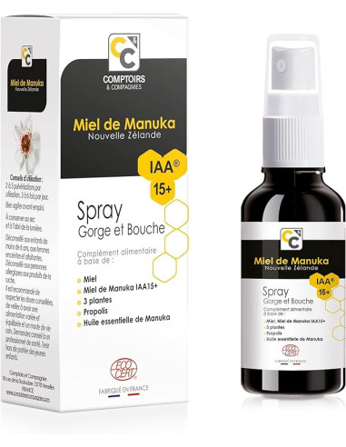 Spray gorge et bouche BIO Miel de Manuka IAA15+ - 25 ml - COMPTOIRS & COMPAGNIES