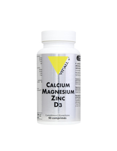 Calcium magnésium zinc bisglycinate + D3 – 90 comprimés – VIT'ALL+