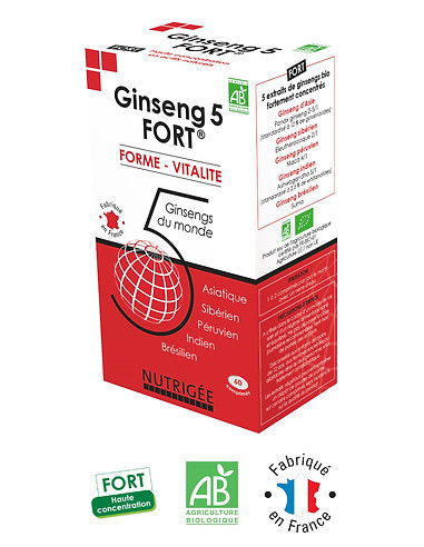 Ginseng 5 fort bio – 60 comprimés – NUTRIGEE