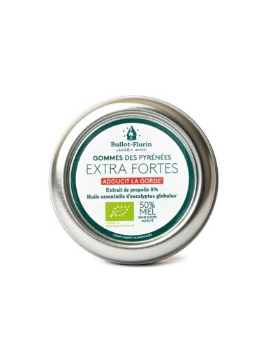 Gommes extra fortes des Pyrénées bio (8 % de propolis, 24,9 % de miel) – 30 g – BALLOT-FLURIN